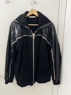Givenchy Black Zip-Front Hooded Bomber with Gloss Panels